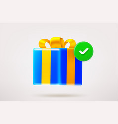 Blue Gift Box With Golden Bow And Checkmark 3d