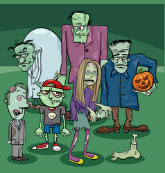 Cartoon Zombies Characters Group On Halloween Time