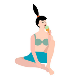 Girl Eating Ice Cream Flat On White