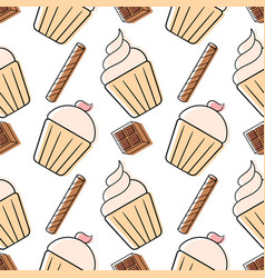 Hand Drawn Cupcake Seamless Pattern