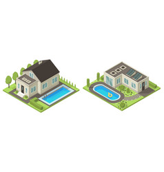 Isometric Cottage Icon Set Suburb House