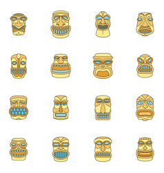 Tiki Idol Aztec Hawaii Icons Set Color