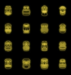 Tiki Idol Aztec Hawaii Icons Set Neon