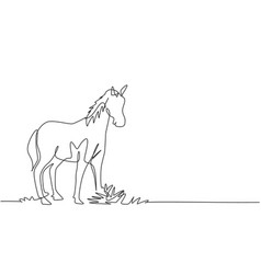 Single One Line Drawing A Horse Standing