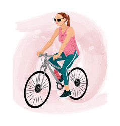 Brunette Woman In Pink T-shirt Sunglasses Teal