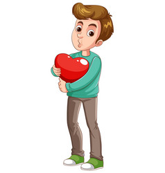 Man Cartoon Character Holding Red Heart