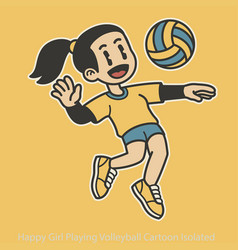 Happy Girl Playing Volleyball Cartoon Isolated