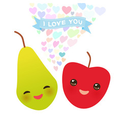 I Love You Card Design With Kawaii Apple And Pear