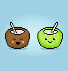 8 Bit Pixel Character Of Drink Coconut Fruit