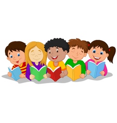 Happy children sitting while reading books Vector Image