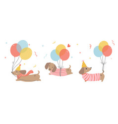 Cute Birthday Card Banner With Dachshund Sausage