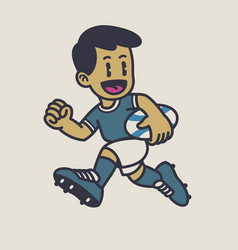 Happy Kid Playing Rugby Cartoon