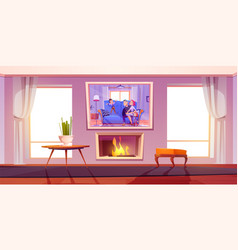 Living Room With Fireplace And Family Portrait