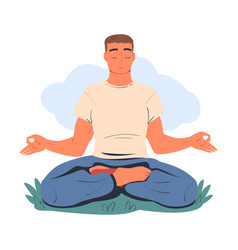 Peaceful Young Man Meditating In Lotus Position