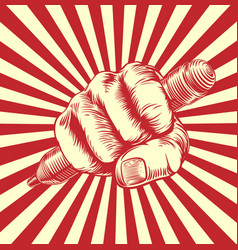 Propaganda Woodcut Pencil Fist Hand