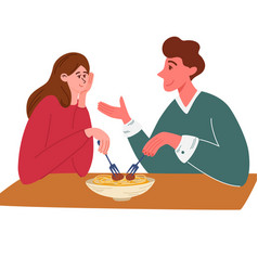 Couple Communicates And Eat Eating Pasta Together