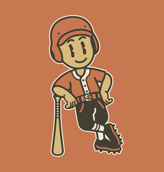 Joyful Baseball Player Stand With A Baseball Bat