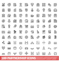 100 Partnership Icons Set Outline Style