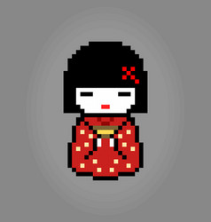 8 Bit Pixels Character Women Wear A Kimono Dress