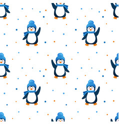 Seamless Pattern With Cute Waving Penguin