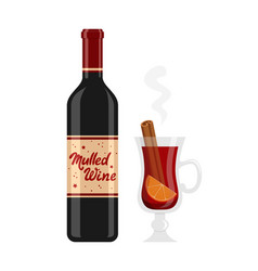 Bottle Of Mulled Wine And Glass Hot Prepared