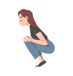 Young Beautiful Woman Crouched Cartoon Style