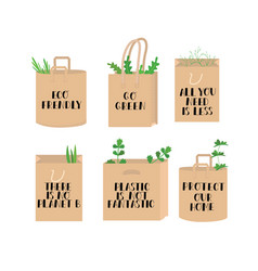 Eco Lettering Guotes On Paper Bag And Leaves