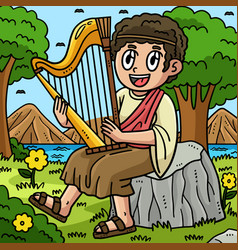 Christian David Playing The Harp Colored Cartoon