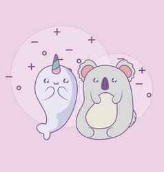 Cute Narwhal With Koala Baby Animals Kawaii Style