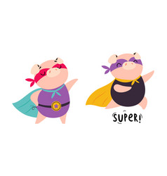 Funny Pigs Dressed As Superheroes Set Cartoon