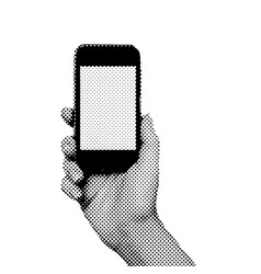 Halftone Human Hand With Old Smartphone