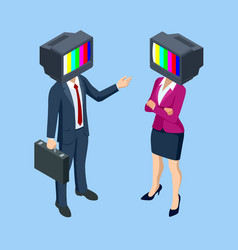 Isometric Zombie Man And Woman With An Old Tv