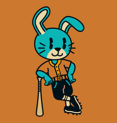 Rabbit Baseball Mascot Player Stand