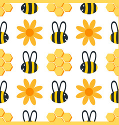 Bee Beehive And Flower Seamless Pattern