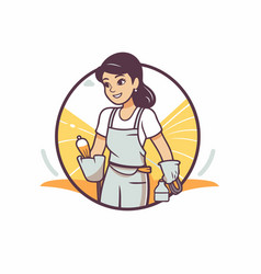 Cleaning Service Woman In Apron And Rubber Gloves