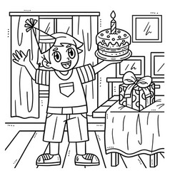 Birthday Boy Holding A Cake Coloring Page For Kids