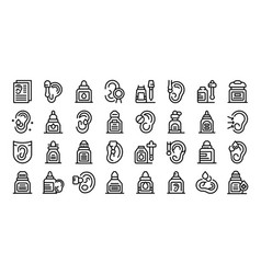 Ear Drops Icons Set Outline Doctor Bottle