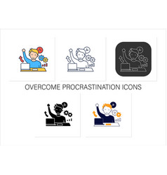 Overcome Procrastination Icons Set