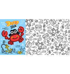 Seamless Pattern Of Funny Crab Cartoon Wearing