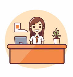 Female Receptionist At The Reception Desk Flat