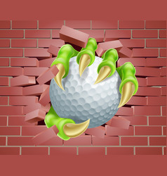 Claw With Golf Ball Breaking Through Brick Wall