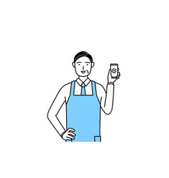 A Senior Man In An Apron Using Smartphone