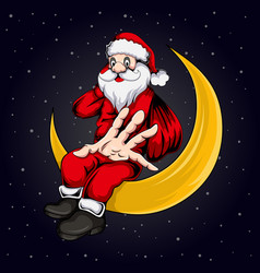 Santa Claus Sitting On The Moon With A Sack