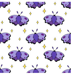 Seamless Pattern With Purple Moth And Stars