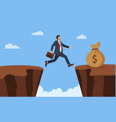 Businessman Jump Through The Gap Obstacles Between