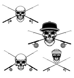 Fisherman Skull With Crossed Fishing Rods Design