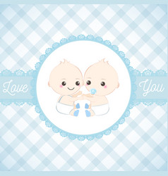 Twin Babies Boy And Lace Frame Baby Shower Card