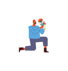 Kneeling Man With Flowers Bouquet