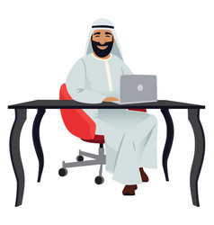 Saudi Business Manager Working On Laptop Arab Sit