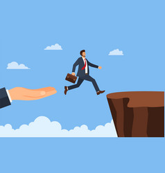 Businessman Jump Through The Gap Obstacles Between